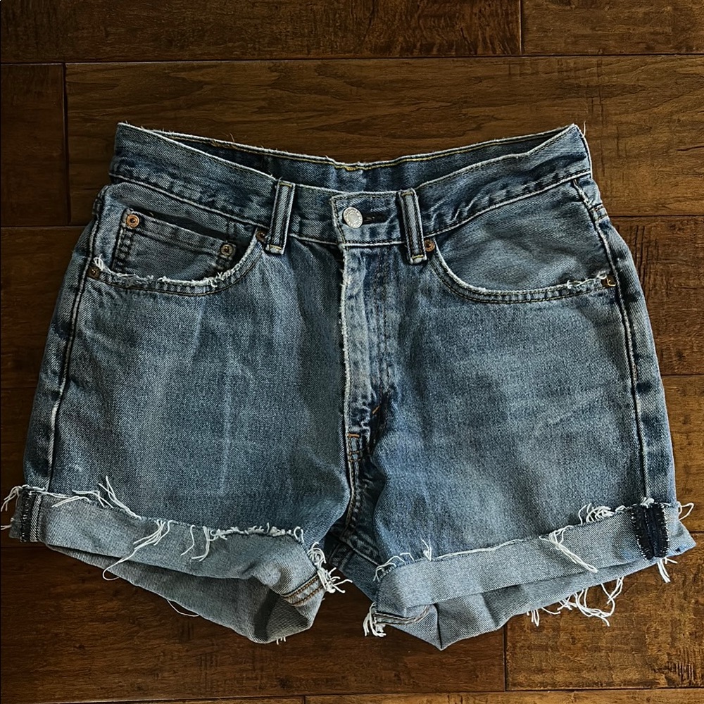 Levi's Blue Jean Shorts with Distressed Hem